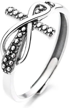 925 Sterling Silver Adjustable Cross Ring,Religious Jewelry Gift for Her Inspiration Christian Ring Faith Hope Love Cross Ring,Popular Retro Punk Style