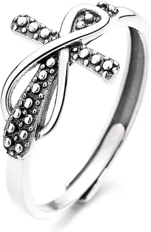 925 Sterling Silver Adjustable Cross Ring,Religious Jewelry Gift for Her Inspiration Christian Ring Faith Hope Love Cross Ring,Popular Retro Punk Style