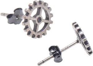 925 Sterling Silver Antique Finish Small Gear Studs Earrings