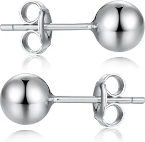 925 Sterling Silver Ball Stud Earrings for Women Men Hypoallergenic Ball Earrings 4mm-8mm