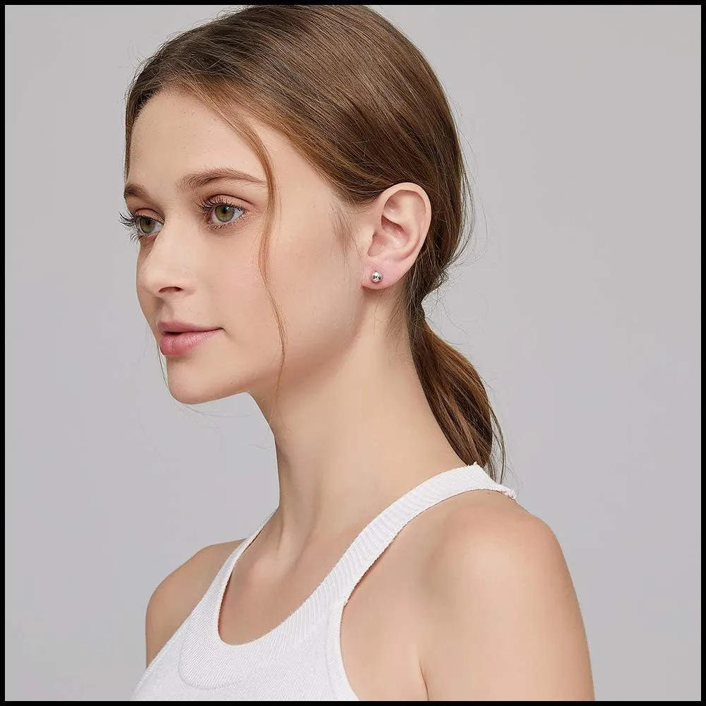 925 Sterling Silver Ball Stud Earrings for Women Men Hypoallergenic Ball Earrings 4mm-8mm