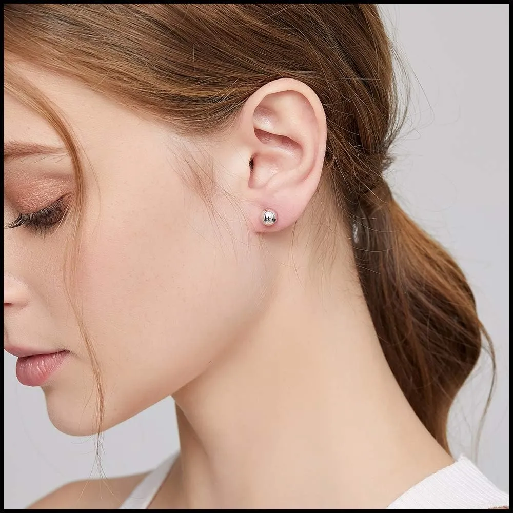 925 Sterling Silver Ball Stud Earrings for Women Men Hypoallergenic Ball Earrings 4mm-8mm