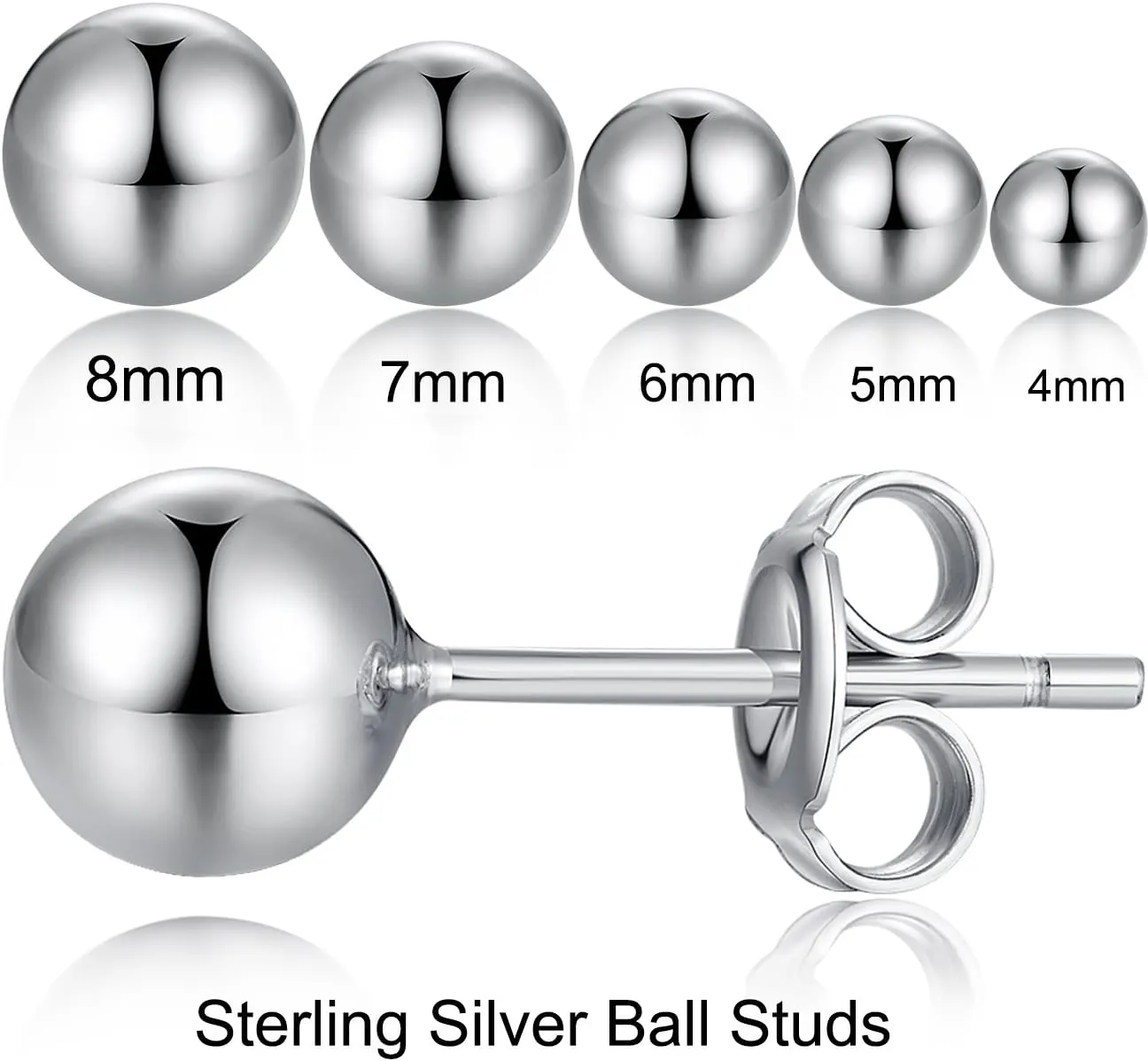 925 Sterling Silver Ball Stud Earrings for Women Men Hypoallergenic Ball Earrings 4mm-8mm