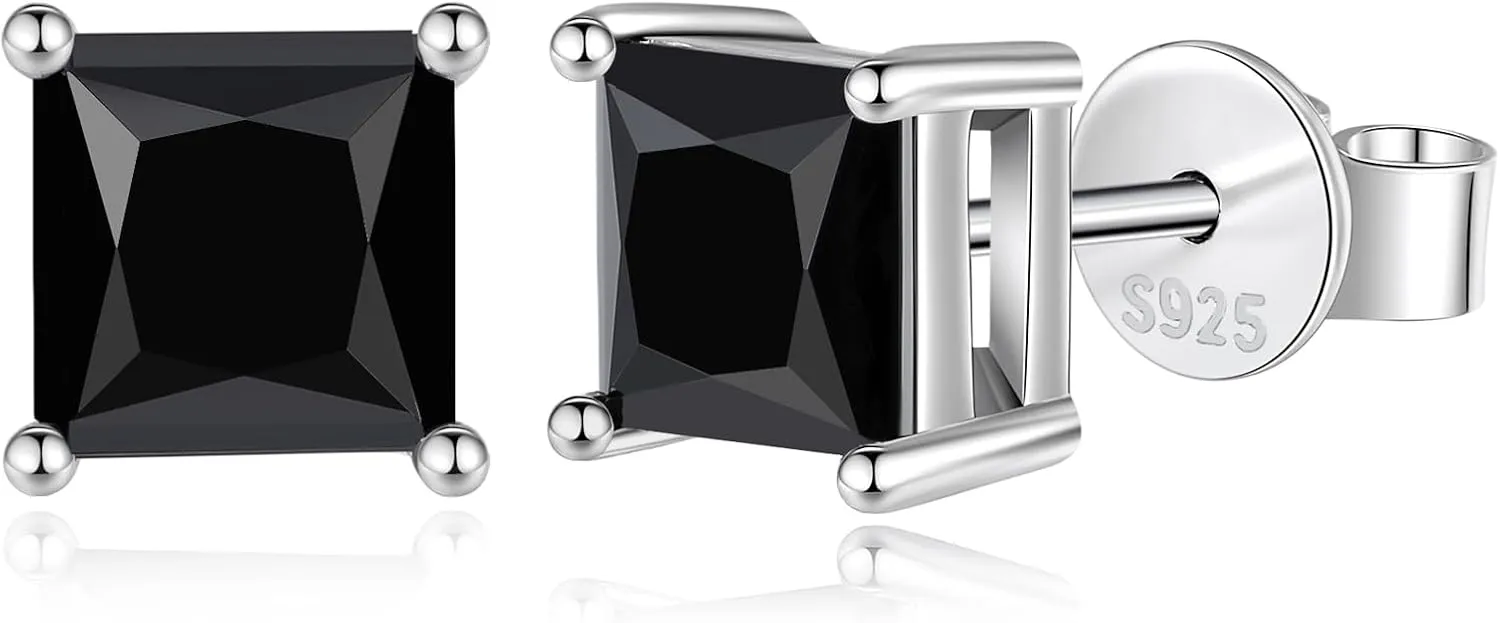 925 Sterling Silver Black Earrings for Men, Natural Black Onyx Stud Earrings for Women Hypoallergenic Perfect Jewelry Gifts