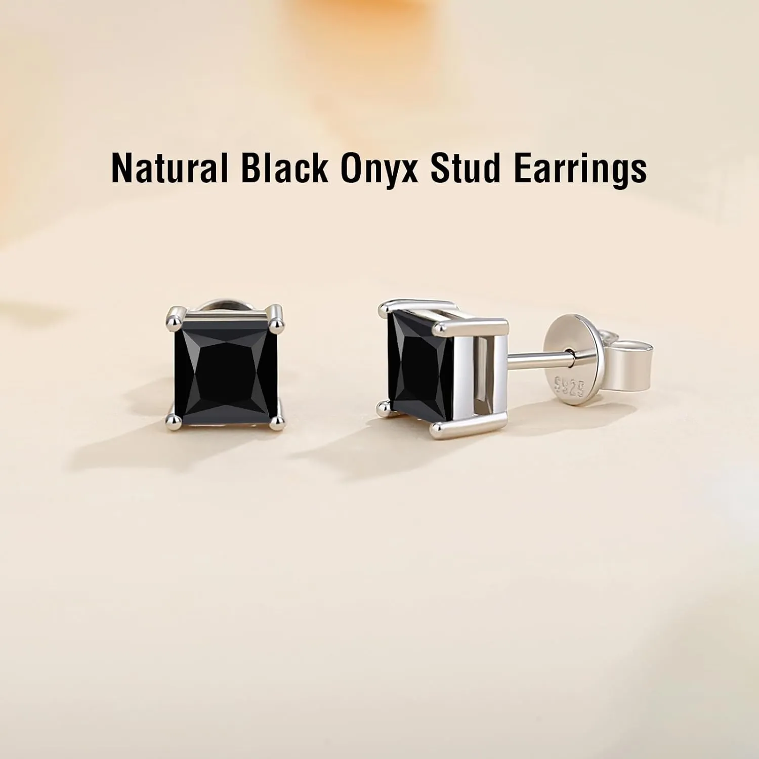 925 Sterling Silver Black Earrings for Men, Natural Black Onyx Stud Earrings for Women Hypoallergenic Perfect Jewelry Gifts