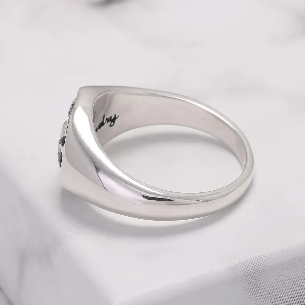 925 Sterling Silver Chunky Signet Rings for Men Women Coin Ring Mens Pinky Ring Engraved Sun Tree Jewelry Size 6-13