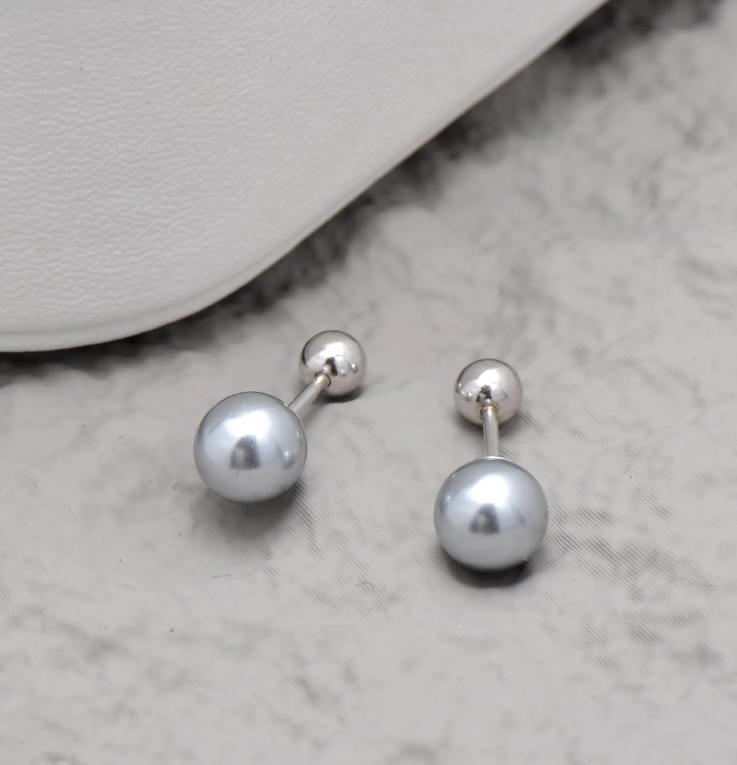 925 Sterling Silver Faux Pearl Studs Earrings Screw Ball Backs, 6mm / Gray