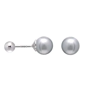 925 Sterling Silver Faux Pearl Studs Earrings Screw Ball Backs, 6mm / Gray