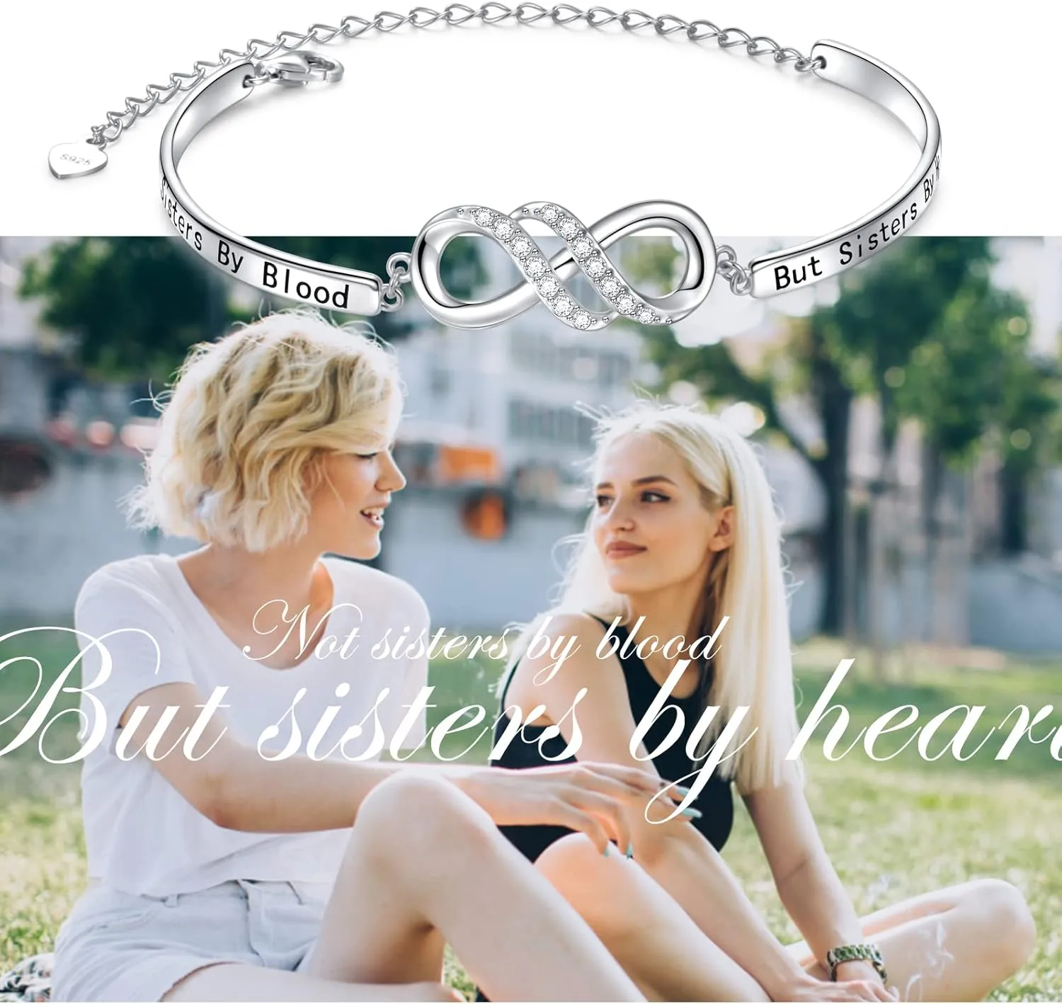 925 Sterling Silver Infinity Bangle Bracelet With Inspirational Message, Adjustable Sisters Bracelets Friendship Jewelry for Women Girls Love Gifts for Mother Daughter Wife