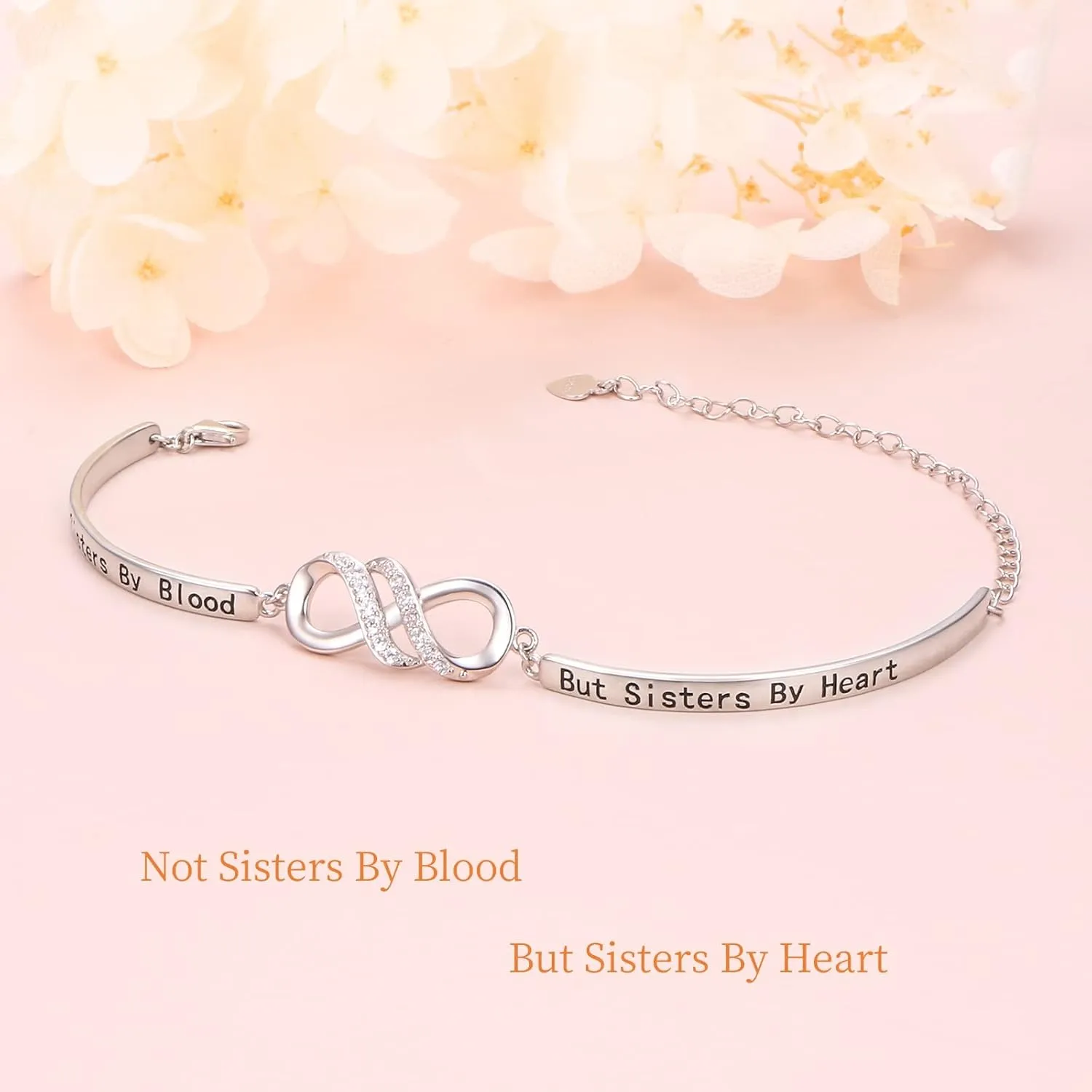 925 Sterling Silver Infinity Bangle Bracelet With Inspirational Message, Adjustable Sisters Bracelets Friendship Jewelry for Women Girls Love Gifts for Mother Daughter Wife