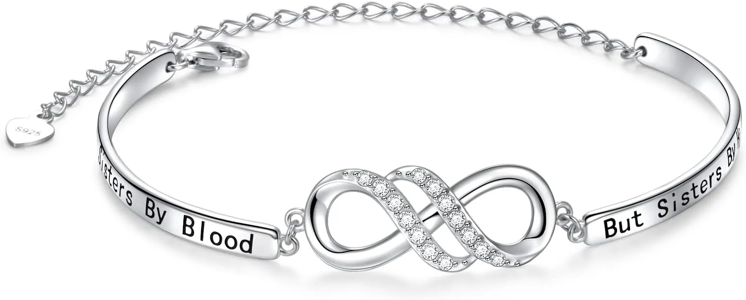 925 Sterling Silver Infinity Bangle Bracelet With Inspirational Message, Adjustable Sisters Bracelets Friendship Jewelry for Women Girls Love Gifts for Mother Daughter Wife