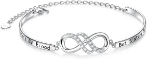 925 Sterling Silver Infinity Bangle Bracelet With Inspirational Message, Adjustable Sisters Bracelets Friendship Jewelry for Women Girls Love Gifts for Mother Daughter Wife