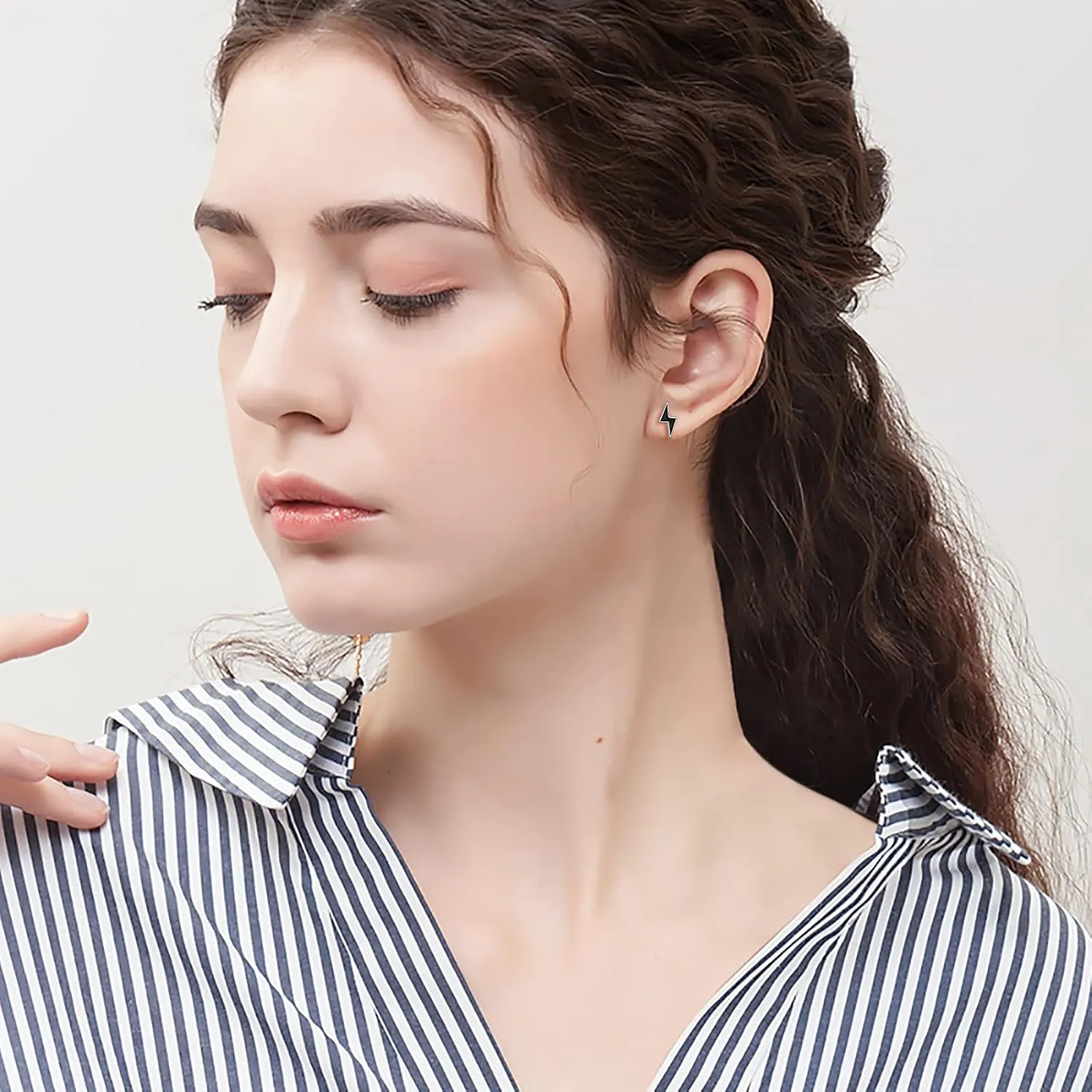 925 Sterling Silver Jewelry Simple Black Ear Studs Earrings for Men Women Gift