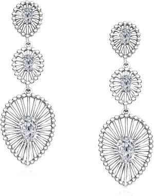 925 Sterling Silver Post Teardrop Long Gold Dangle Drop Earrings for Women Girls Statement Crystal CZ 14K Gold Plated Leaf Chandelier Earrings for Wife Mom Her