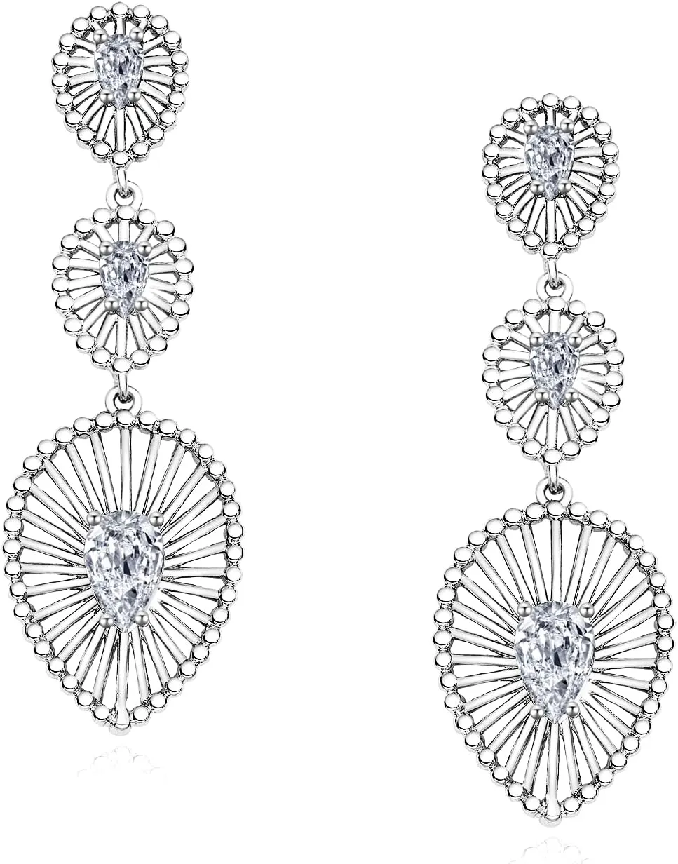 925 Sterling Silver Post Teardrop Long Gold Dangle Drop Earrings for Women Girls Statement Crystal CZ 14K Gold Plated Leaf Chandelier Earrings for Wife Mom Her
