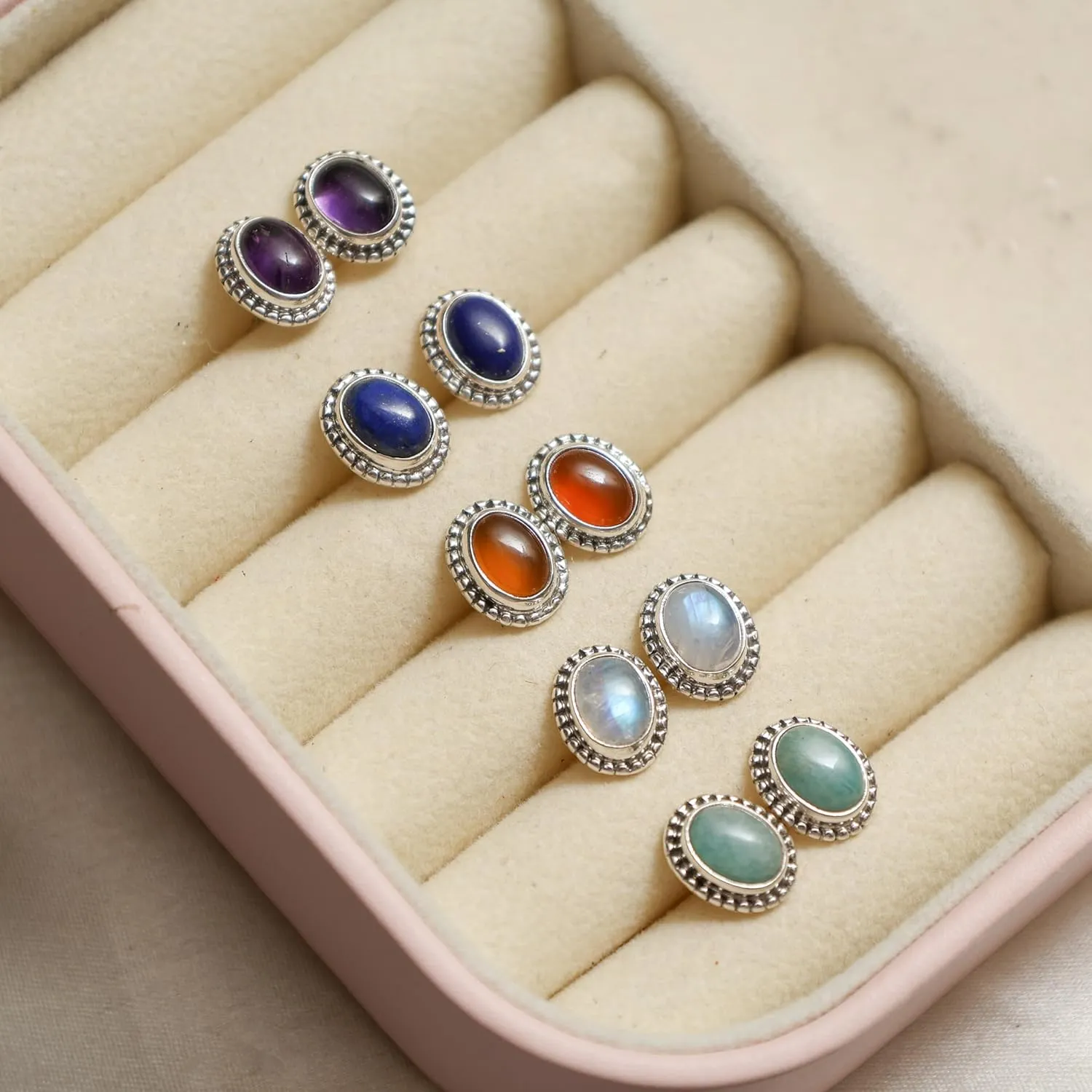 925 Sterling Silver Purple Amethyst Oxidised Stud Earrings February Birthstone Crystal Jewelry Handmade Gemstone Jewelry for Womens