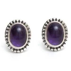925 Sterling Silver Purple Amethyst Oxidised Stud Earrings February Birthstone Crystal Jewelry Handmade Gemstone Jewelry for Womens