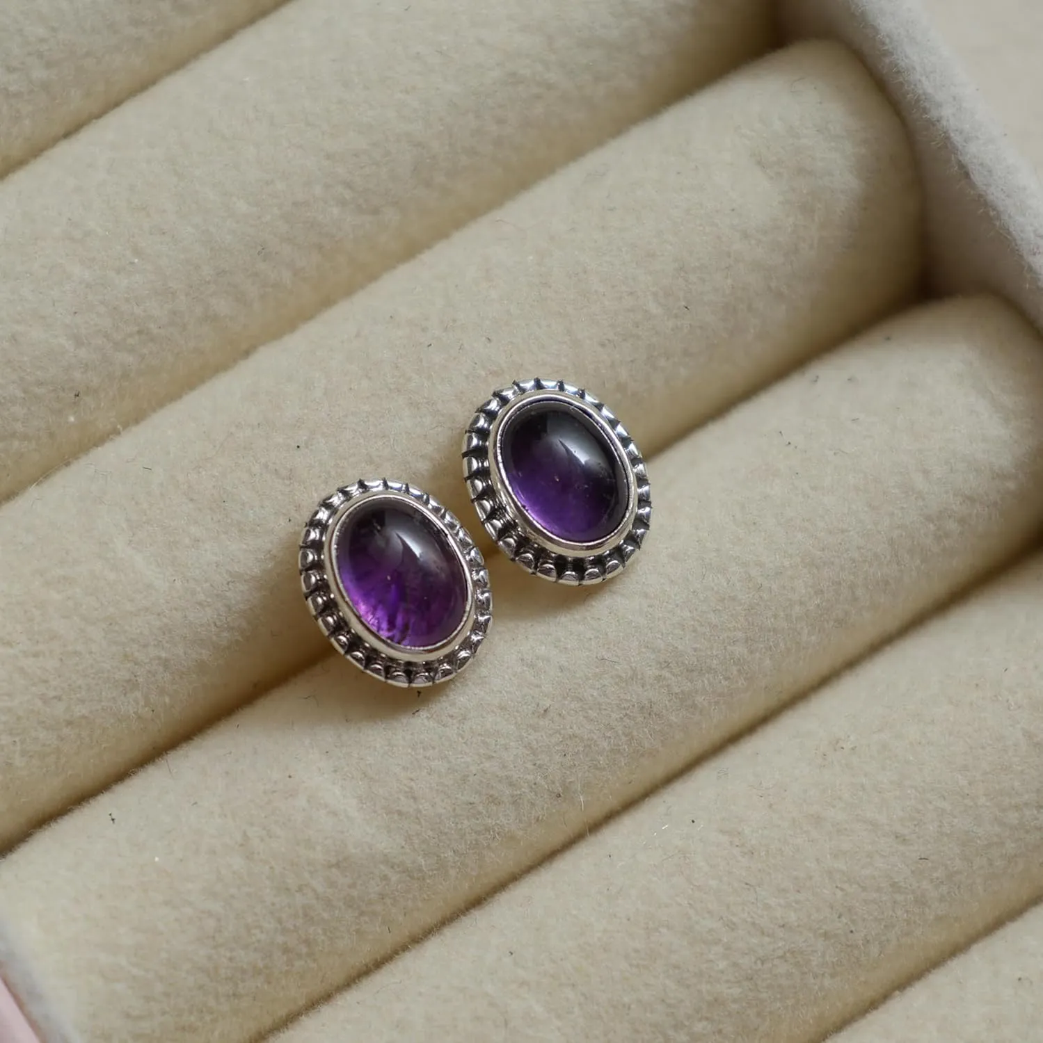 925 Sterling Silver Purple Amethyst Oxidised Stud Earrings February Birthstone Crystal Jewelry Handmade Gemstone Jewelry for Womens