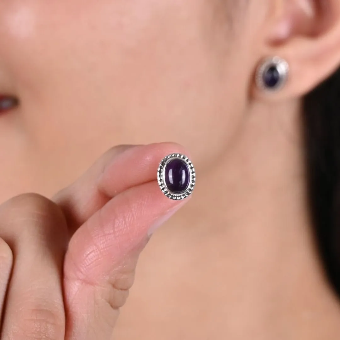 925 Sterling Silver Purple Amethyst Oxidised Stud Earrings February Birthstone Crystal Jewelry Handmade Gemstone Jewelry for Womens