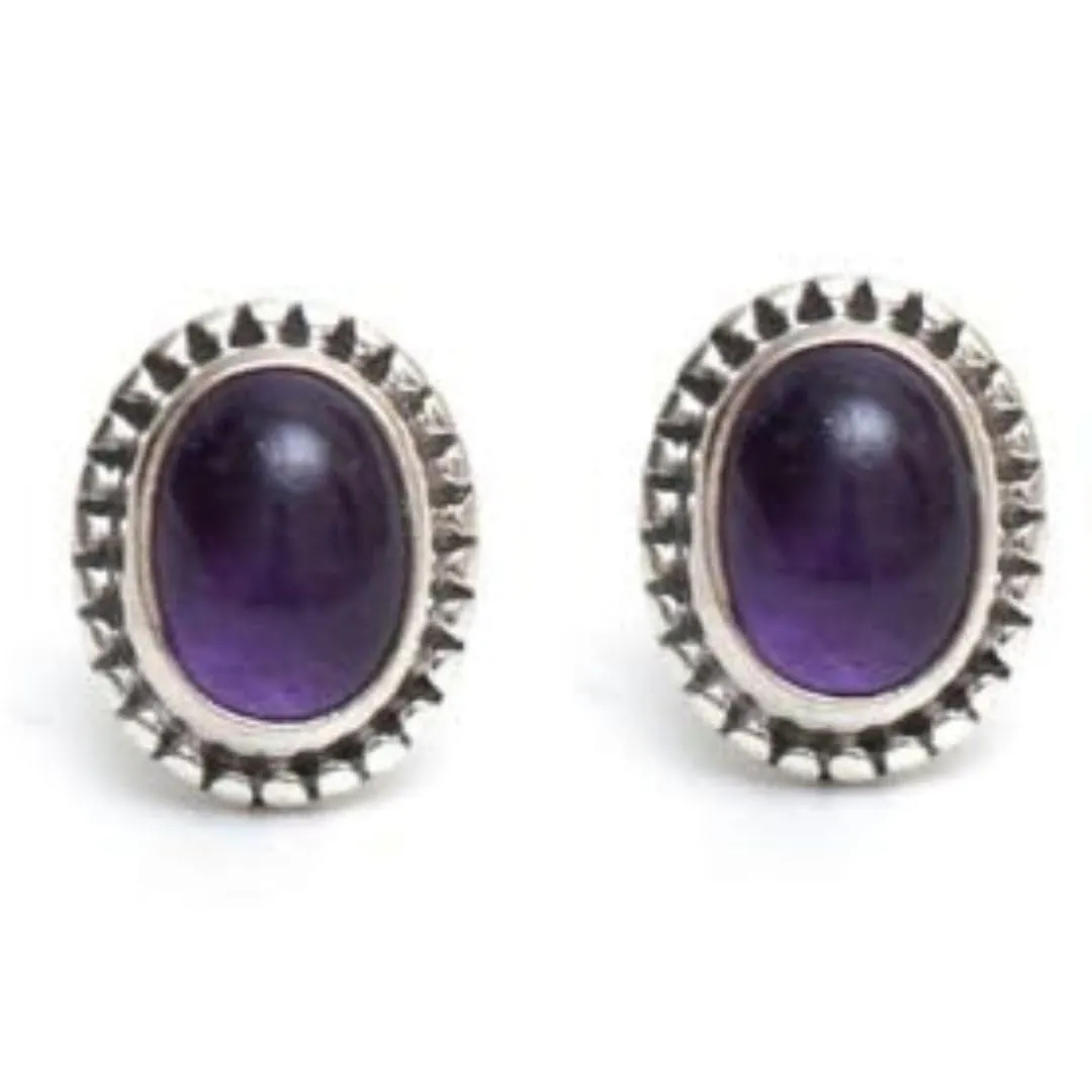 925 Sterling Silver Purple Amethyst Oxidised Stud Earrings February Birthstone Crystal Jewelry Handmade Gemstone Jewelry for Womens
