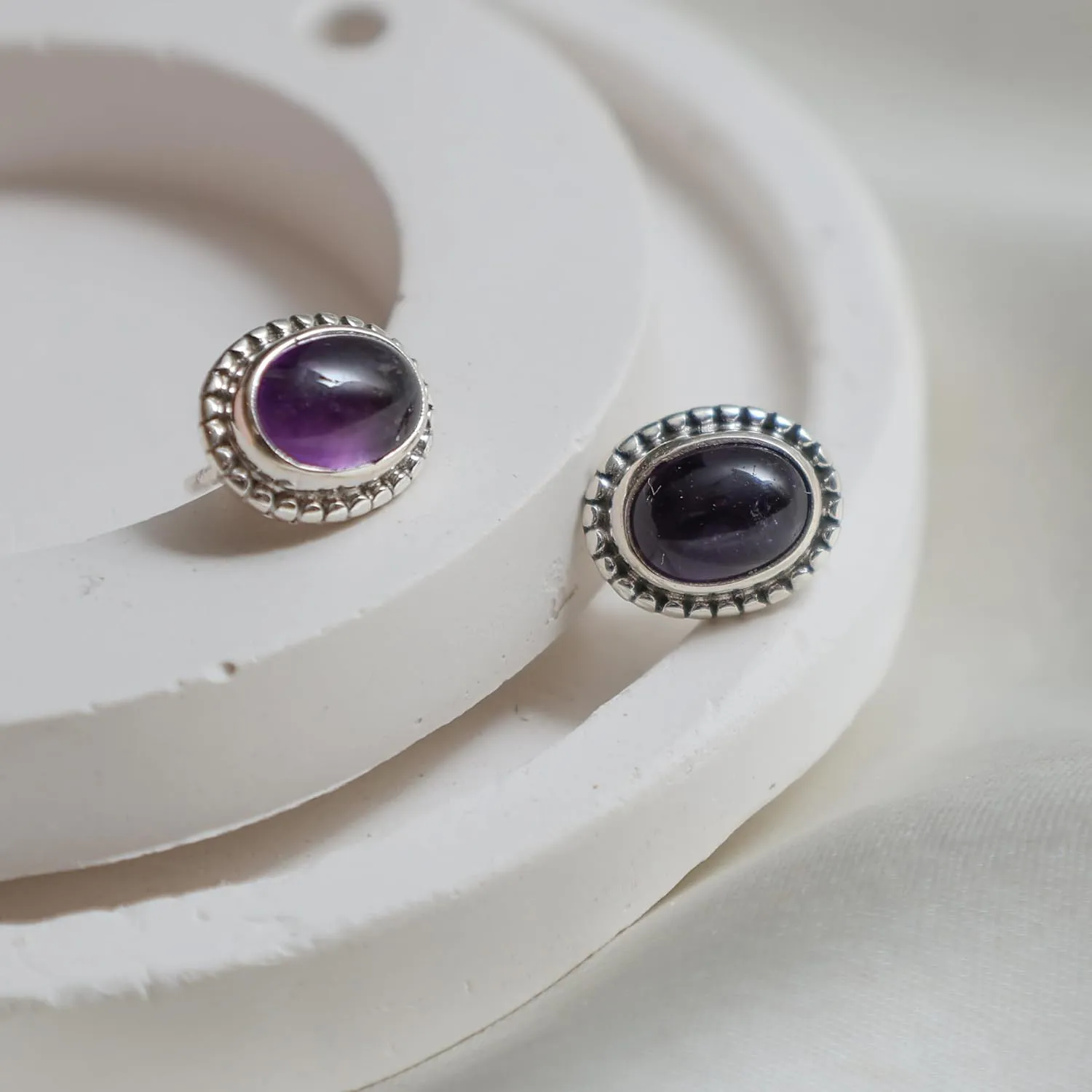 925 Sterling Silver Purple Amethyst Oxidised Stud Earrings February Birthstone Crystal Jewelry Handmade Gemstone Jewelry for Womens