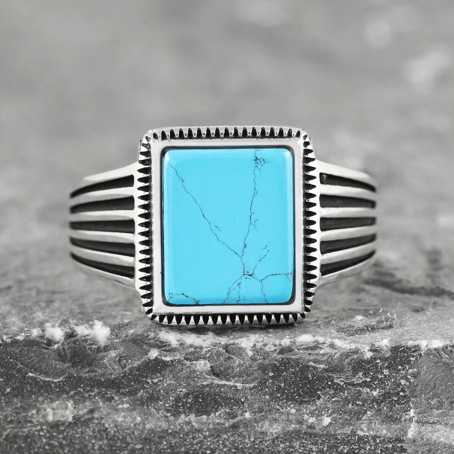 925 Sterling Silver Rings for Men - Striped Mens Sterling Silver Ring with Onyx, Turquoise or Blue CZ Stone options, Anillos Para Hombre