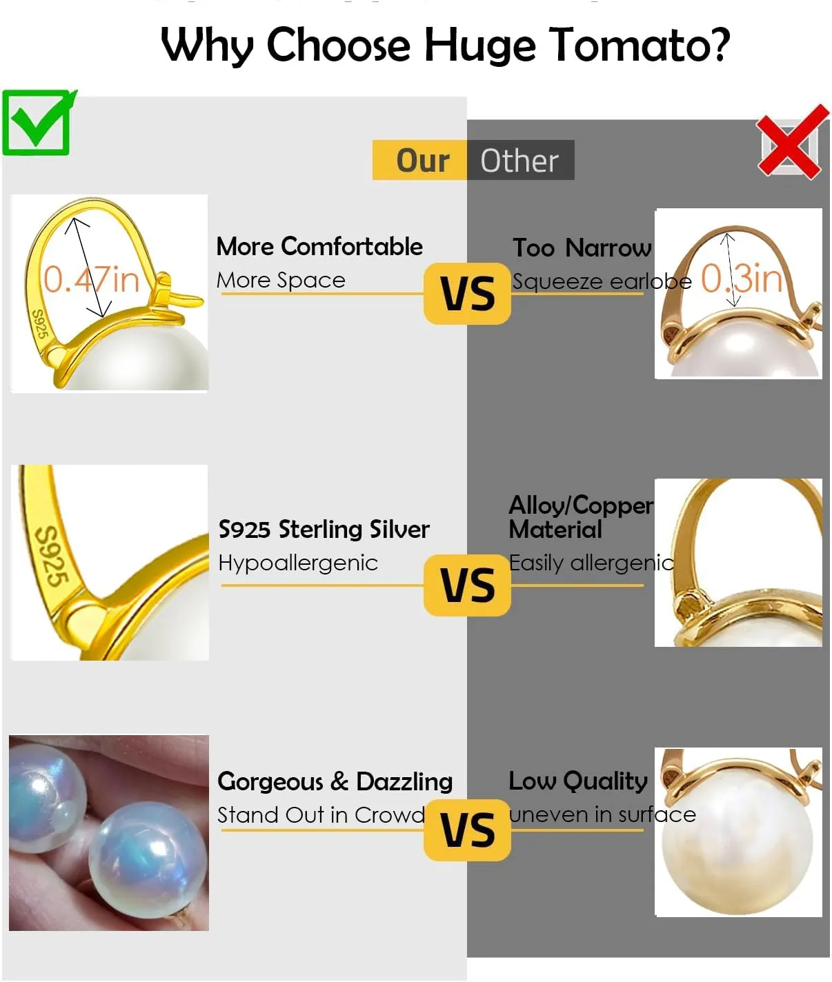 925 Sterling Silver Simulated Shell Pearl Earrings for Women Trendy, Big Pearl Drop Earrings Leverback Stud,14K Gold Plated Large Pearl Hoop Dangle Hypoallergenic Jewelry 14mm
