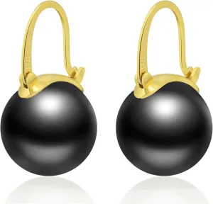 925 Sterling Silver Simulated Shell Pearl Earrings for Women Trendy, Big Pearl Drop Earrings Leverback Stud,14K Gold Plated Large Pearl Hoop Dangle Hypoallergenic Jewelry 14mm