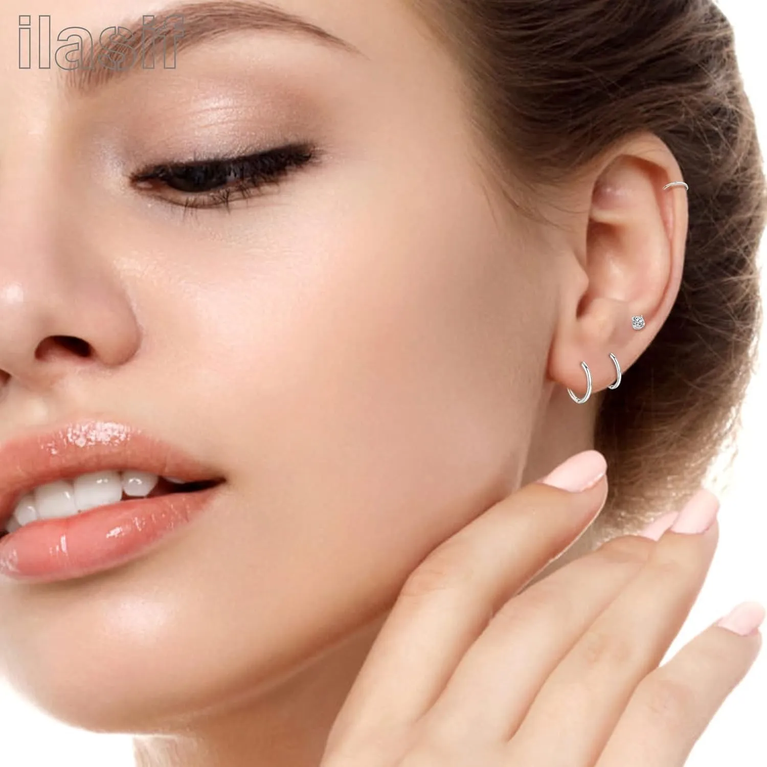 925 Sterling Silver Small Hoop Earrings Set - 14K White Gold Plated Silver Hoop Earrings | Tiny Endless Huggie Hoop Earring Cartilage Earrings for Women