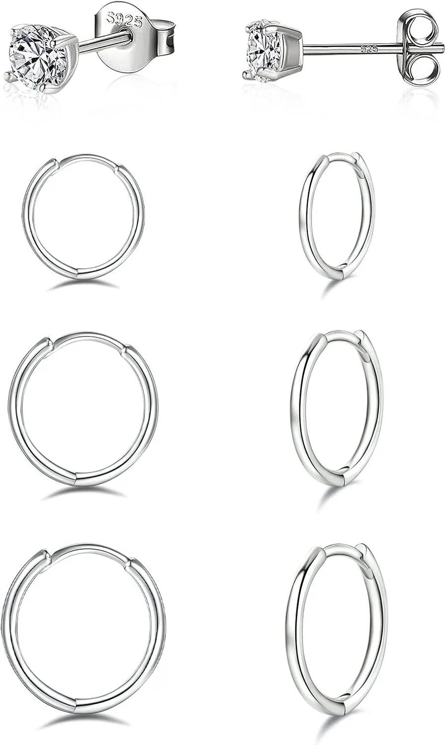 925 Sterling Silver Small Hoop Earrings Set - 14K White Gold Plated Silver Hoop Earrings | Tiny Endless Huggie Hoop Earring Cartilage Earrings for Women