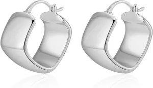 925 Sterling Silver Small Square Huggie Hoop Earrings for Women, Trendy Hypoallergenic 18K Sterling Silver Chunky Geometric Minimalist Hoops for Women