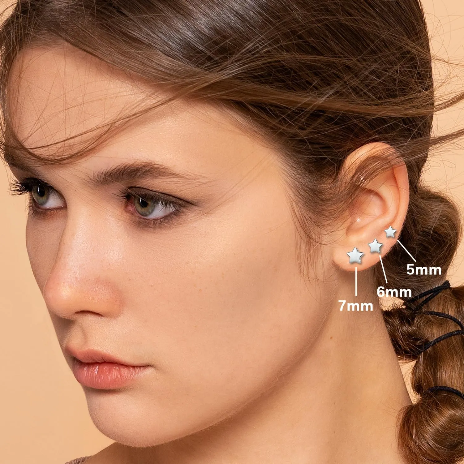 925 Sterling Silver Star Stud Earrings 5mm-10mm Options, Stars Studs Brushed Finish Design Hypoallergenic Jewelry