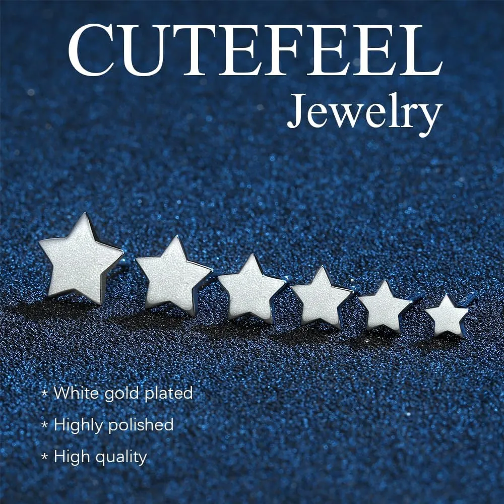 925 Sterling Silver Star Stud Earrings 5mm-10mm Options, Stars Studs Brushed Finish Design Hypoallergenic Jewelry