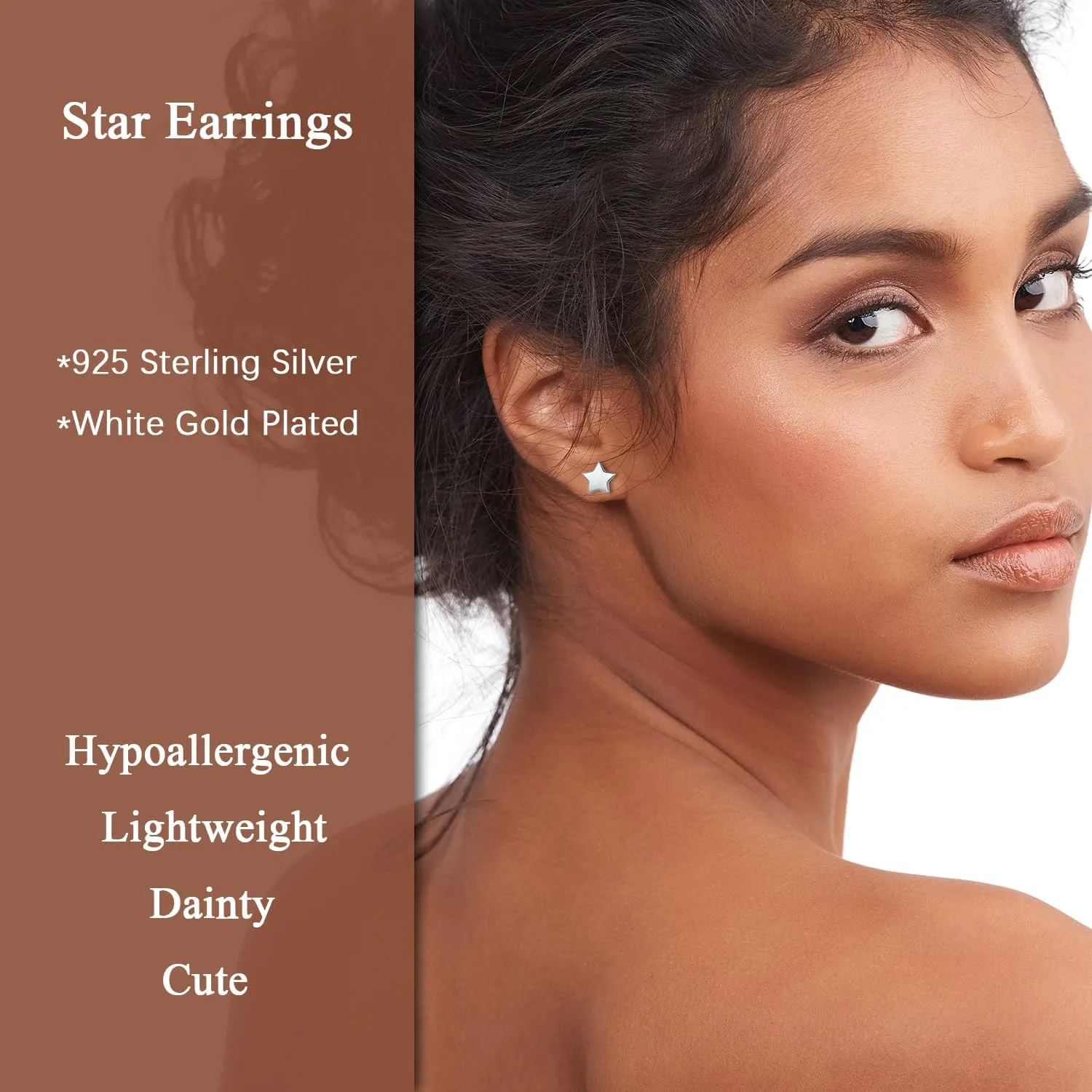 925 Sterling Silver Star Stud Earrings 5mm-10mm Options, Stars Studs Brushed Finish Design Hypoallergenic Jewelry