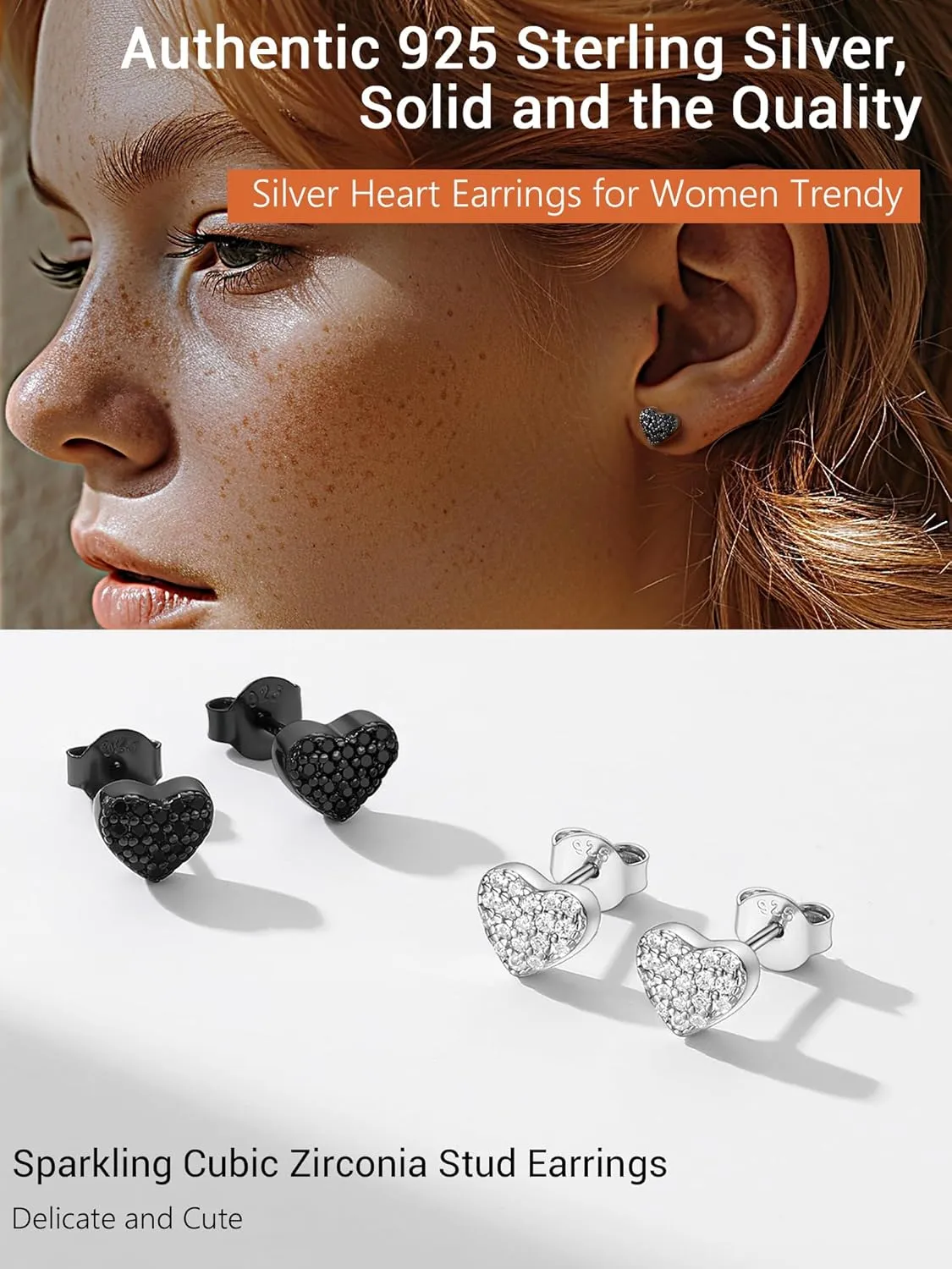 925 Sterling Silver Stud Earrings For Women, Sparkle Dainty Moon Star Heart Earrings Celestial Jewelry, Nickel-Free, Hypoallergenic, Come Box
