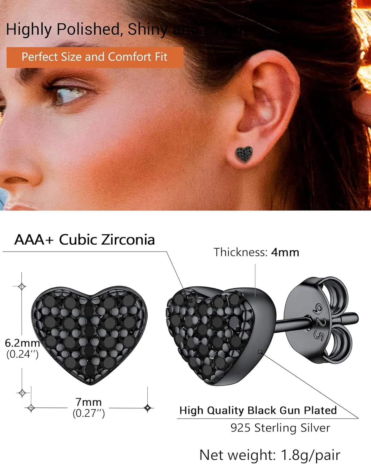 925 Sterling Silver Stud Earrings For Women, Sparkle Dainty Moon Star Heart Earrings Celestial Jewelry, Nickel-Free, Hypoallergenic, Come Box