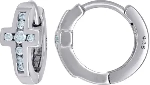 925 Sterling Silver Womens CZ Cubic Zirconia Simulated Diamond Religious Faith Cross Hoop Earrings 10.8x5.7mm Wide - Jewelry Gift for Mom