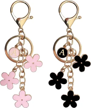 A-Z Letter Keychain for Women, Black and Pink Letter Key Chains Women Cute, Bag and Purse Charms for Handbags