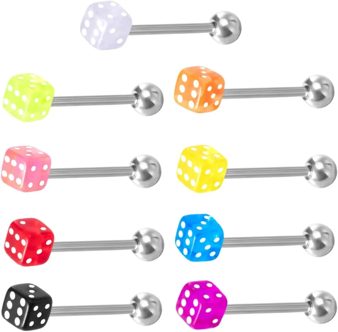 Acrylic Dice Tongue Studs 9pcs Pill Tongue Piercing Jewelry Comfortable Fit for Parties