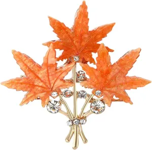 Acrylic Maple Leaf Lapel Brooch Pin Thanksgiving Fall Leaves Bouquet Rhinestone Crystal Pins Clip Sweater Hat Scarves Dress Suit Jacket Badges Brooches Vintage Jewelry Gifts for Women Mom Wife