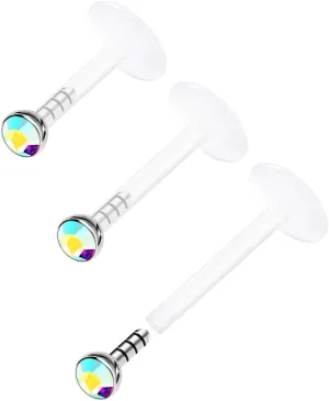 Acrylic Push In Lip Rings 16 gauge 1/4 6mm 2mm Crystal Vertical Labret Earrings Labret Nose Piercing Jewelry See More Colors