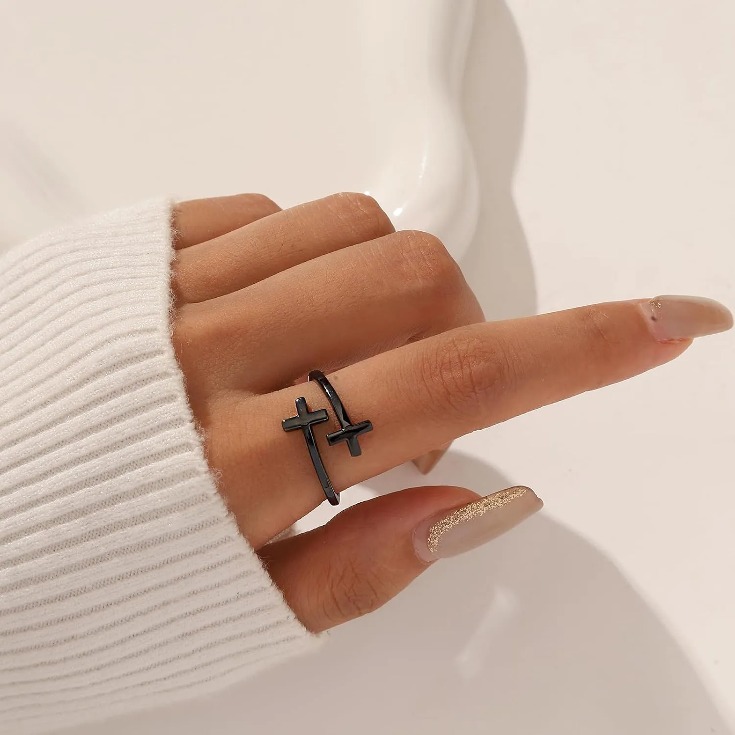 Adjustable Cross Ring for Women 925 Sterling Silver Fine Jewelry Gift for Her Inspiration Christian Ring Faith Hope Love Cross Hug Ring Religious Jewelry Gift for Easter Birthday