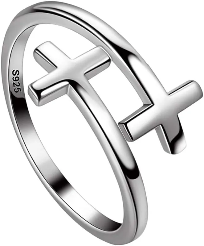 Adjustable Cross Ring for Women 925 Sterling Silver Fine Jewelry Gift for Her Inspiration Christian Ring Faith Hope Love Cross Hug Ring Religious Jewelry Gift for Easter Birthday