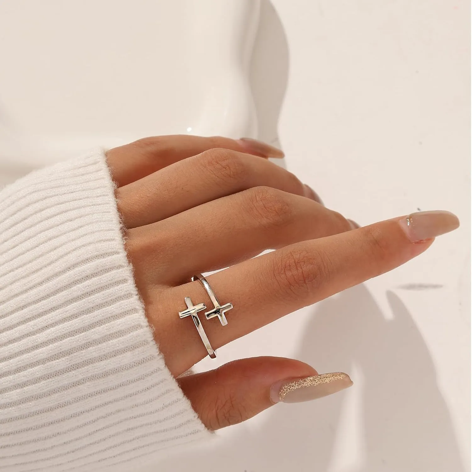 Adjustable Cross Ring for Women 925 Sterling Silver Fine Jewelry Gift for Her Inspiration Christian Ring Faith Hope Love Cross Hug Ring Religious Jewelry Gift for Easter Birthday