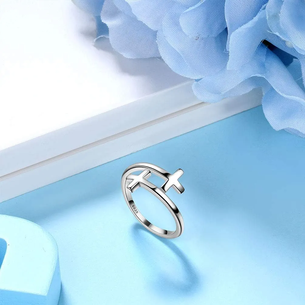 Adjustable Cross Ring for Women 925 Sterling Silver Fine Jewelry Gift for Her Inspiration Christian Ring Faith Hope Love Cross Hug Ring Religious Jewelry Gift for Easter Birthday