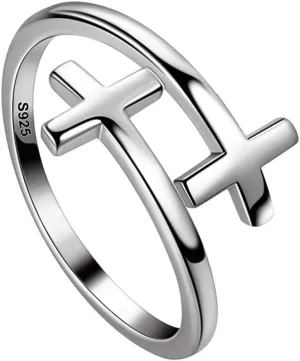 Adjustable Cross Ring for Women 925 Sterling Silver Fine Jewelry Gift for Her Inspiration Christian Ring Faith Hope Love Cross Hug Ring Religious Jewelry Gift for Easter Birthday