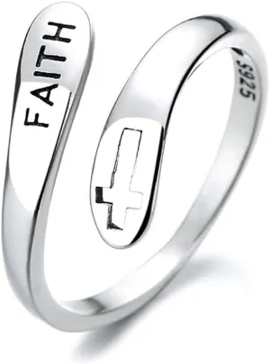 Adjustable Unisex's 925 Sterling Silver Cross Ring,Religious Jewelry Gift for Her Inspiration Christian Ring Faith Hope Love Cross Ring,Popular Hip Hop Punk Style