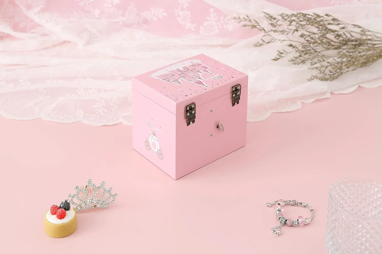 Agitation Unicorn Princess Wooden Musical Jewelry with Matching Jewelry Set, Unicorn Gifts(A-Pink Princess2)