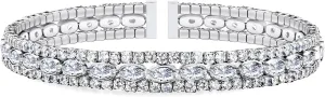 AiliFe Cubic Zirconia Cuff Bracelet for Women and Teenager, 3 Row Rhinestone Bracelet | Open CZ Diamond Bangle