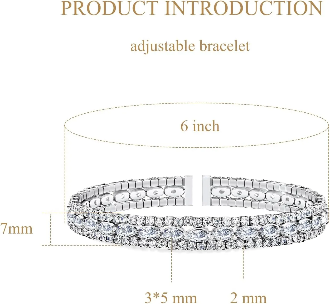 AiliFe Cubic Zirconia Cuff Bracelet for Women and Teenager, 3 Row Rhinestone Bracelet | Open CZ Diamond Bangle